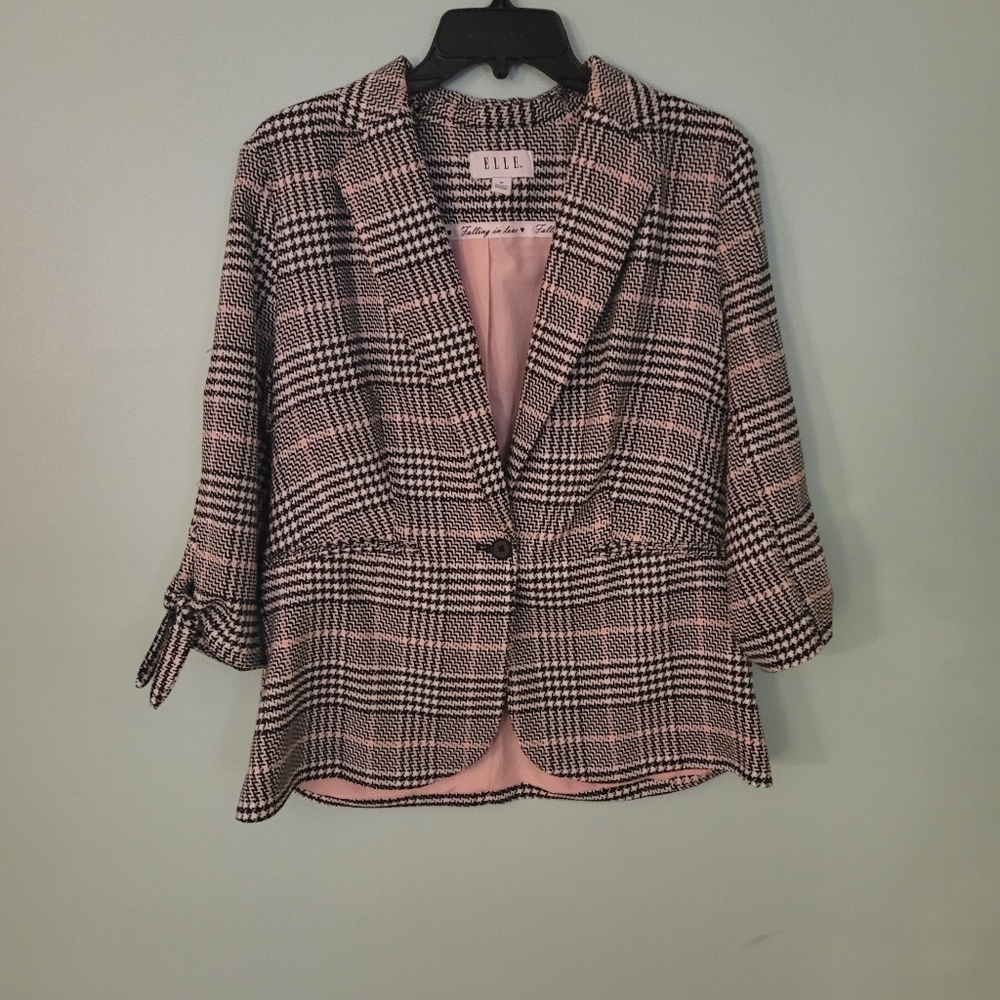 Pink & black plaid blazer